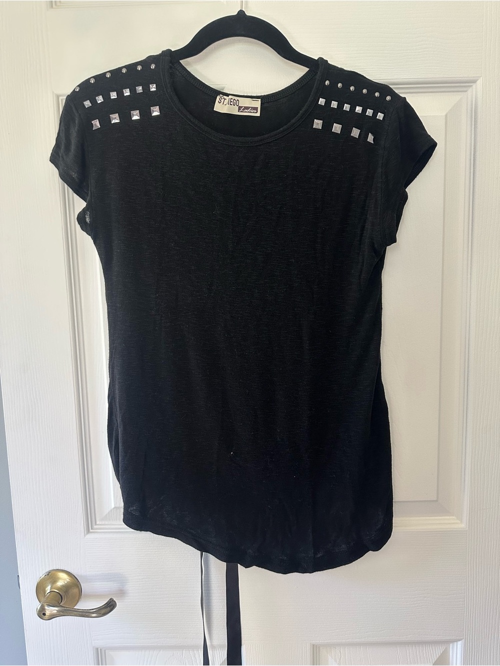 Black Studded Open Back Short Sleeve Top